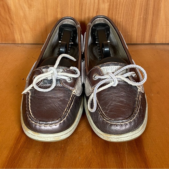 Womens 9 Sperry Angelfish Boat Shoes Metallic Silver Cheetah SEF1122 - Picture 2 of 8